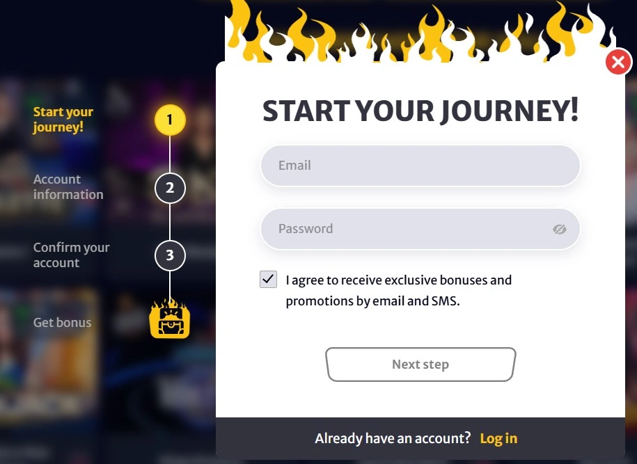 HellSpin Casino sign up registration form